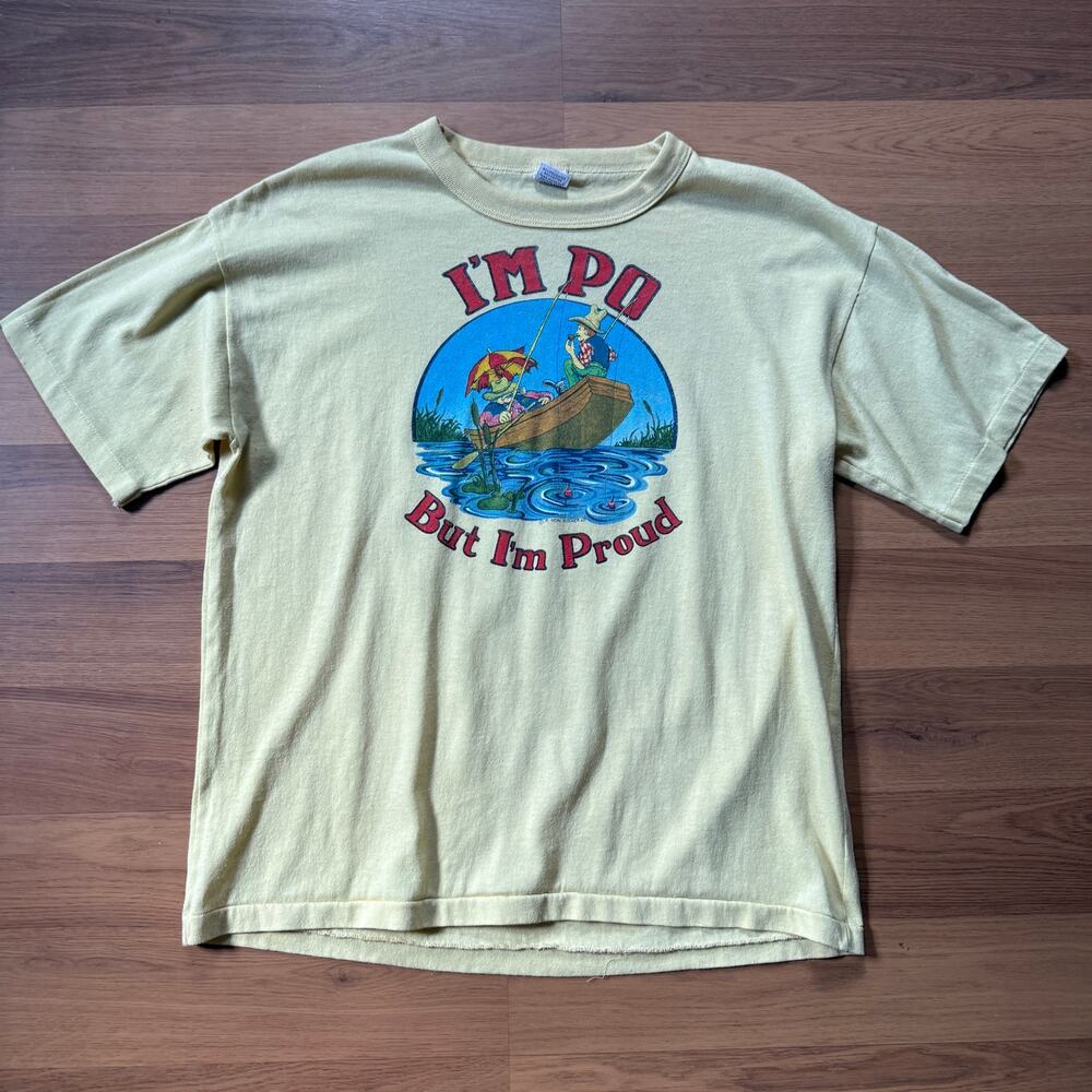 Vintage 1970's I'm Po Folks But Im Proud Yellow Fish Restaurant Shirt Sz Large